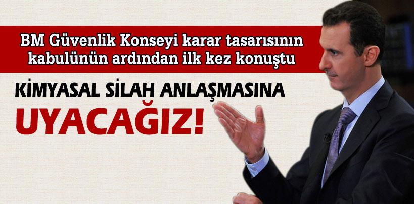 Beşar Esad, ‘Kimyasal silah anlaşmasına uyacağız'