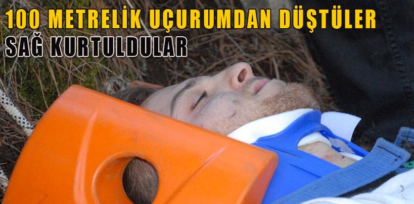 Fethiye'de uçuruma uçan otomobilden sağ çıktılar